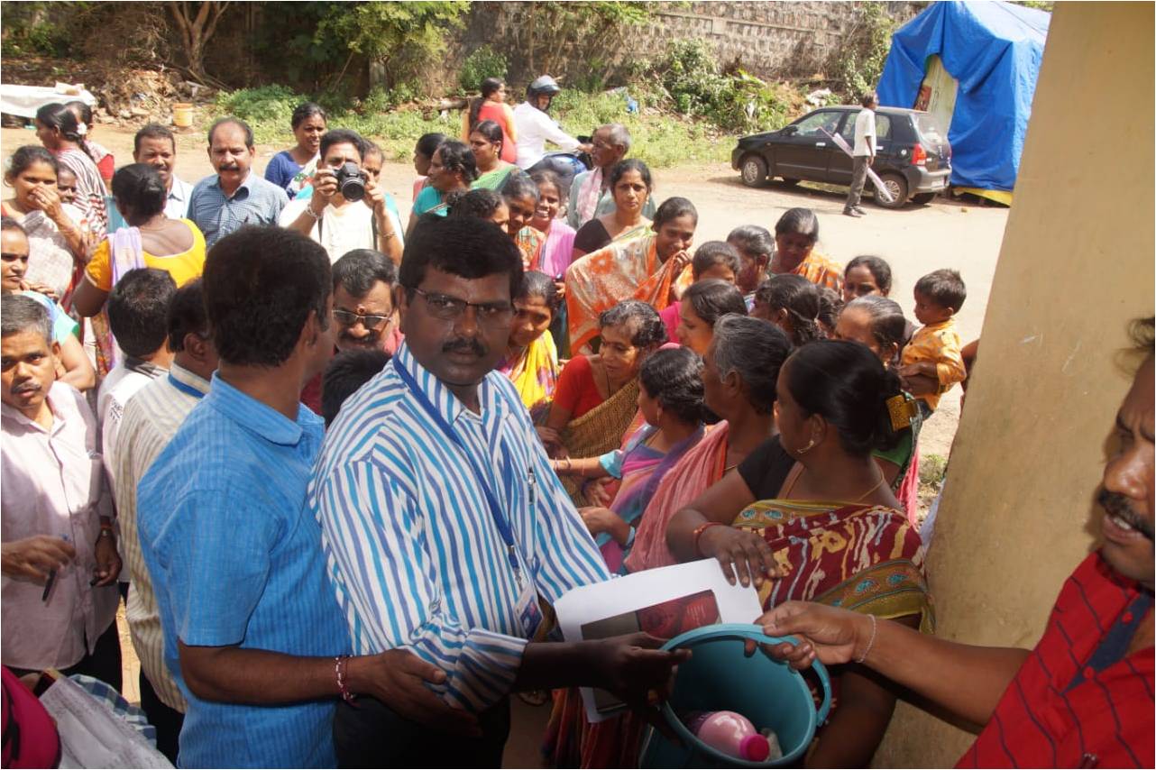 Awareness Camp on Hygiene & Sanitation and distribution of hygiene kit to people at Bharat Nagar Slum area near NSTL
