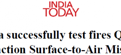 India successfully test fires Quick Reaction Surface-to-Air Missile